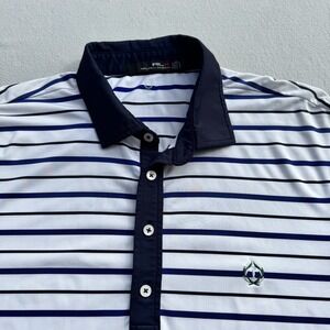RLX Ralph Lauren Golf Polo Shirt Men Large Striped White/Navy Performance Casual